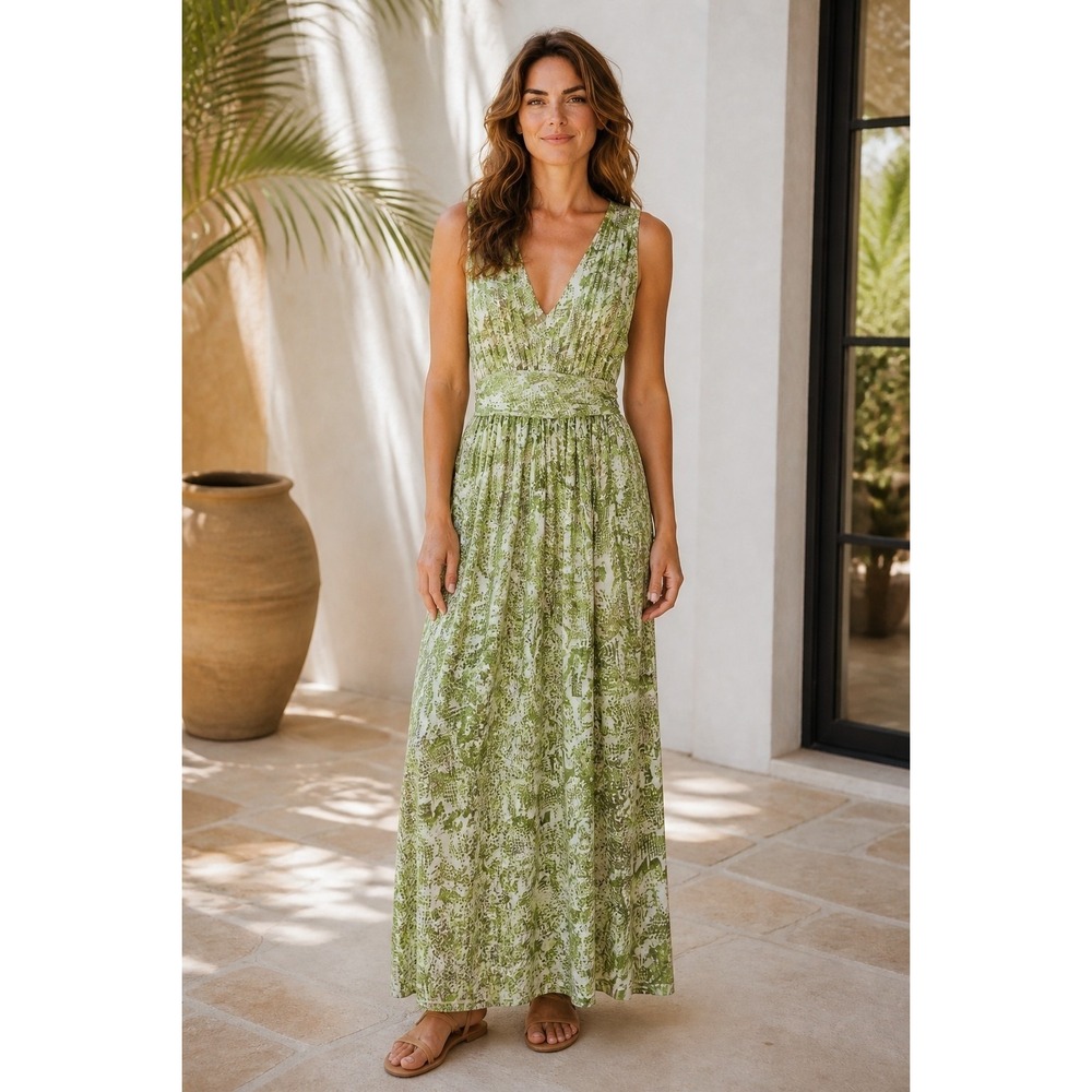 Steve Madden Womens Green Snakeskin Print V-Neck Maxi Dress Large L - Picture 1 of 6